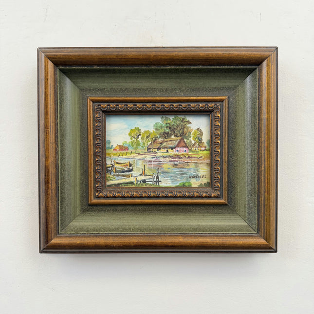 Original Landscape Aquarel "Framed Painting" Detailed Small Artwork Holland Art Shop