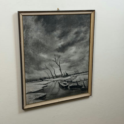 Original Landscape Drawing "Rowboat Alone" Refined Artwork Holland Art Shop