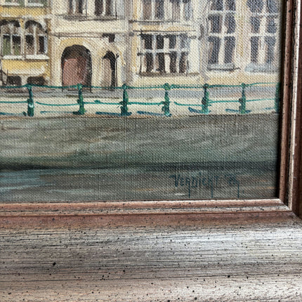 Original Cityscape Oil Painting "Row Houses" Rustic Large Artwork Holland Art Shop