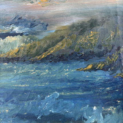Vintage Oil Painting Seascape "Rocky Shoreline" Intriguing Medium Artwork