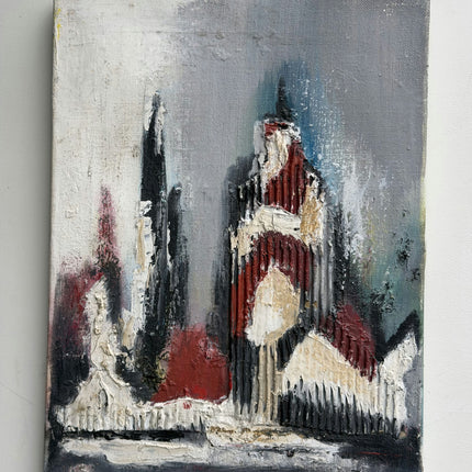 Refined Cityscape Oil Painting "Red Cathedral" Authentic Small Artwork Holland Art Shop