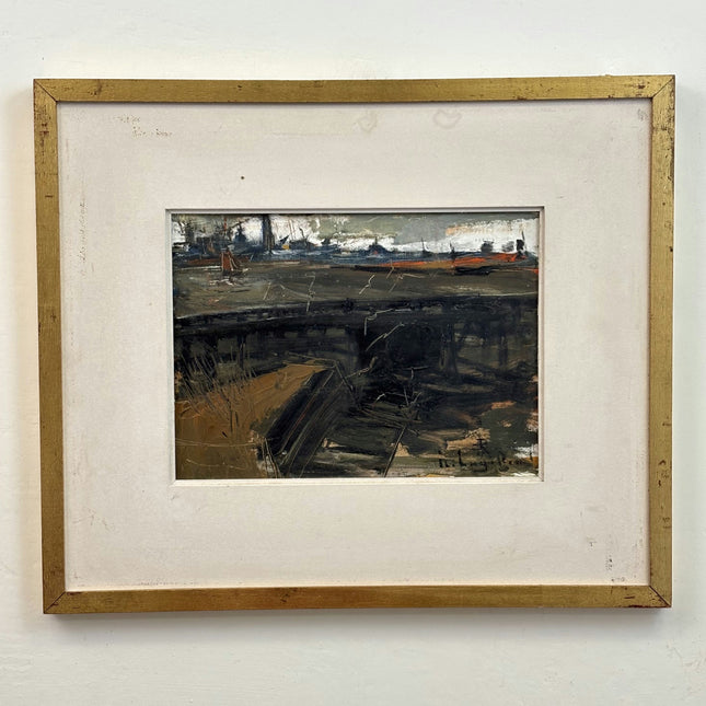 Vintage Harbor Scene Oil Painting "Gold Frame" Refined Art Holland Art Shop