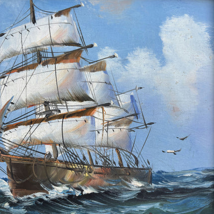 Refined Seascape Oil Painting "Sailing Ship" Traditional Small Artwork Holland Art Shop