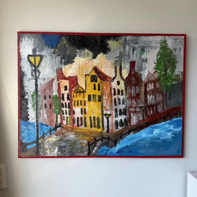 Marvelous Oil Painting Cityscape "Canal Houses" Fine Large Art Holland Art Shop