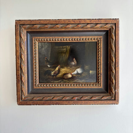 Elegant Animals Oil Painting "Feeding Chickens" Expressive Small Artwork Holland Art Shop