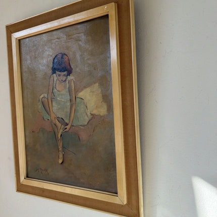 Handcrafted Oil Painting Portrait "Ballet Slipper Girl" Wonderful Medium Artwork Holland Art Shop