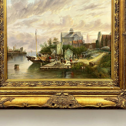 Handcrafted Harbor Scene Oil Painting "Harbor Scene" Traditional Large Artwork Holland Art Shop