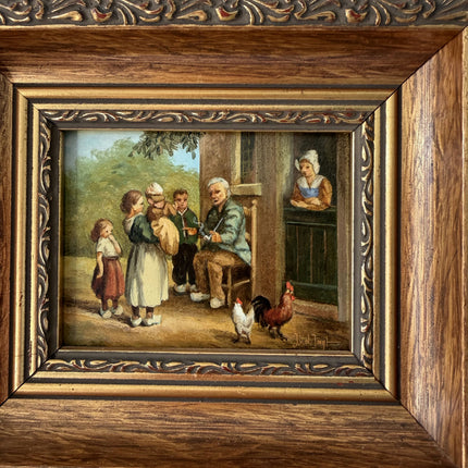Antique Oil Painting Scenery "Gathering Children" Figurative Small Art Holland Art Shop