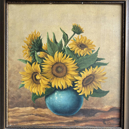 Original Floral Still Life Oil Painting "Sunflower Vase" Classic Artwork Holland Art Shop