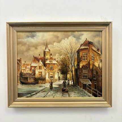 Authentic Cityscape Oil Painting "Snowy Street" Elegant Artwork Holland Art Shop