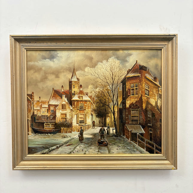 Authentic Cityscape Oil Painting "Snowy Street" Elegant Artwork Holland Art Shop