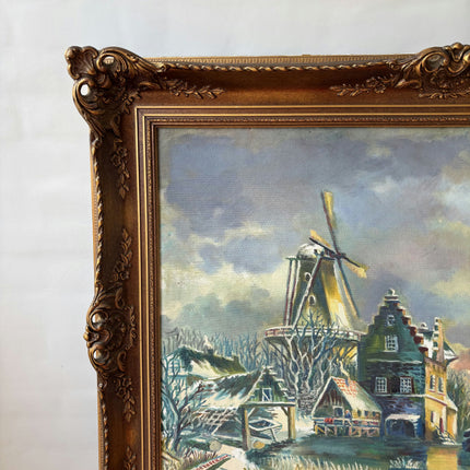 Rustic Winter Landscape Oil Painting "Windmill Tower" Refined Large Art Holland Art Shop