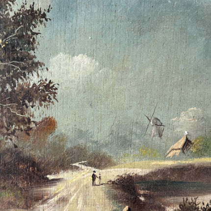 Fine Oil Painting Landscape "Walking Figures" Intriguing Small Artwork