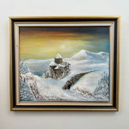 Handcrafted Winter Landscape Oil Painting "Snowy Castle" Vintage Large Art Holland Art Shop