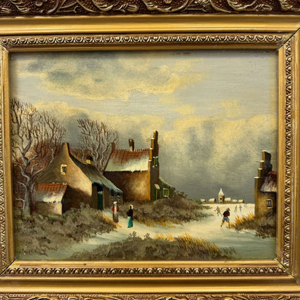 Elegant Winter Landscape Oil Painting "Village Houses" Classic Small Art Holland Art Shop