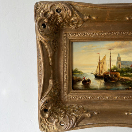 Remarkable Oil Painting Scenery "Fishing Boats" Refined Small Art Holland Art Shop