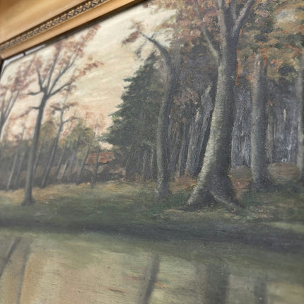 1914 Antique Landscape Oil Painting "Row Of Trees" Dutch Artwork Holland Art Shop