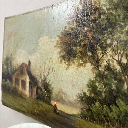 19th Century Antique Landscape Oil Painting "Country Cottage" Small Artwork Holland Art Shop