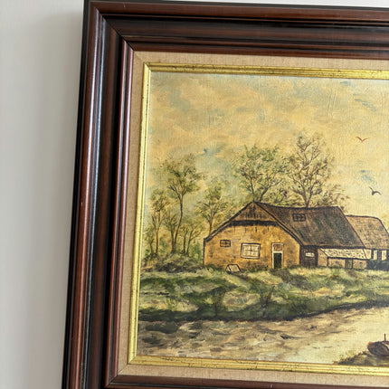 Classic Farm Oil Painting "River Boat" Vintage Art Holland Art Shop
