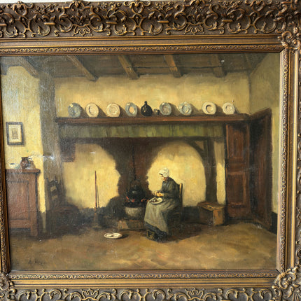 Remarkable Oil Painting Interior "Kitchen Waitress" Handcrafted Medium Artwork Holland Art Shop