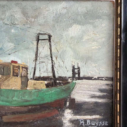 Rustic Seascape Oil Painting "Green Boat" Traditional Small Art Holland Art Shop
