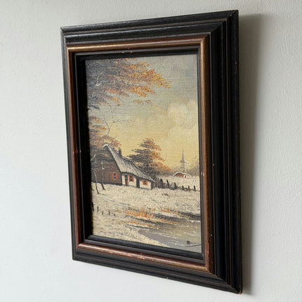 Expressive Winter Landscape Oil Painting "Thatched Cottage" Timeless Small Art Holland Art Shop