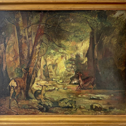 19th Century Antique Animals Oil Painting "Forest Deer" Art Holland Art Shop
