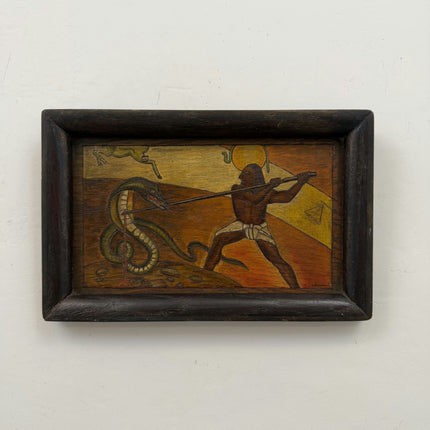 Handcrafted Figurative Oil Painting "Man Spearing" Traditional Small Art Holland Art Shop