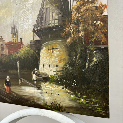 Timeless Landscape Oil Painting "Windmill Tower" Authentic Small Artwork Holland Art Shop