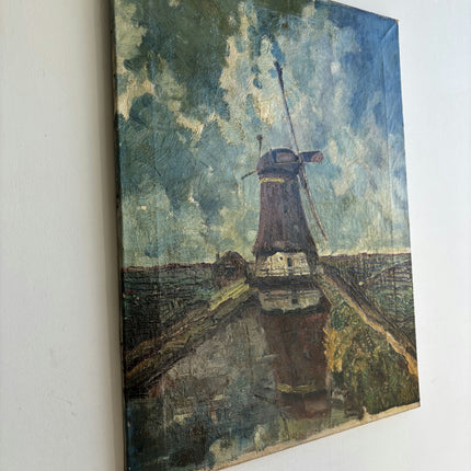 Rustic Landscape Oil Painting "Windmill Tower" Traditional Artwork Holland Art Shop