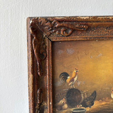 Figurative Oil Painting Animals "Chickens Gathering" Original Small Art Holland Art Shop