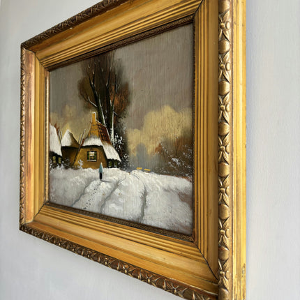 Authentic Winter Landscape Oil Painting "Gold Frame" Expressive Artwork Holland Art Shop