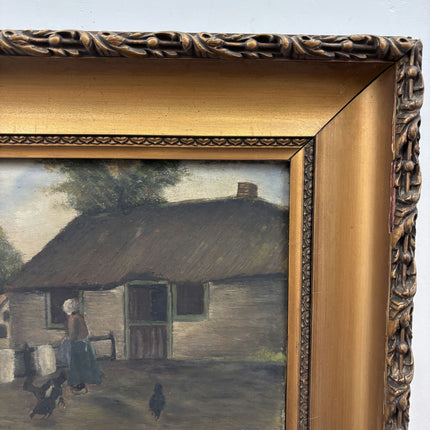 Ca 1910  Farm Oil Painting "Thatched Cottage" Original Dutch Artwork Holland Art Shop
