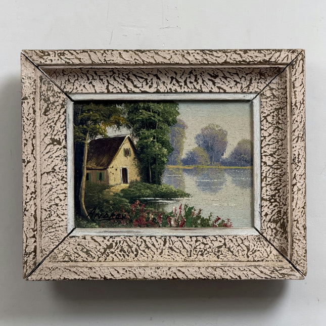 Rustic Landscape Oil Painting "Riverside Cottage" Authentic Small Artwork Holland Art Shop