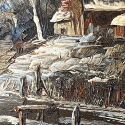 Antique Winter Landscape Oil Painting "Gilded Frame" Detailed Small Art Holland Art Shop