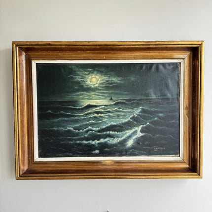 Authentic Seascape Oil Painting "Moonlit Sea" Refined Large Artwork Holland Art Shop