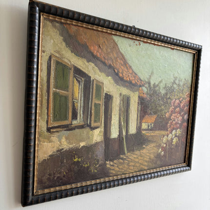 Vintage Cityscape Oil Painting "Thatched Cottage" Timeless French Artwork Holland Art Shop