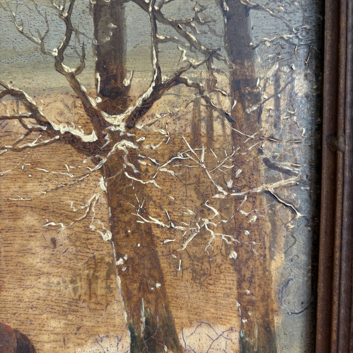 19th Century Antique Winter Landscape Oil Painting 