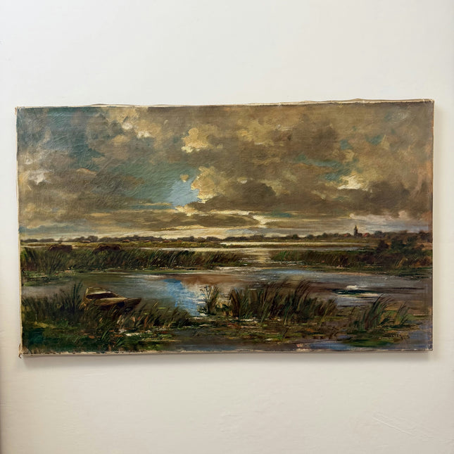 Elegant Landscape Oil Painting "Marsh Reeds" Timeless Large Artwork Holland Art Shop