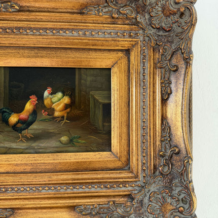 Refined Oil Painting Animals "Colorful Roosters" Striking Small Art