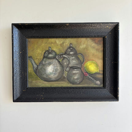 Original Still Life Oil Painting "Silver Teapots" Detailed Art Holland Art Shop