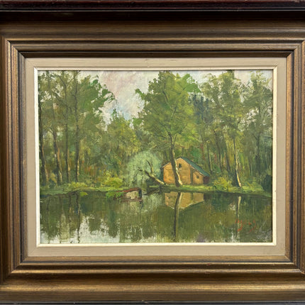 Refined Landscape Oil Painting "Wooden Cabin" Original Art Holland Art Shop