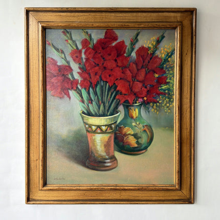 Refined Floral Still Life Oil Painting "Red Gladiolus" Elegant Large Art Holland Art Shop