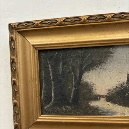Antique Landscape Oil Painting "Gilded Frame" Original Small Art Holland Art Shop