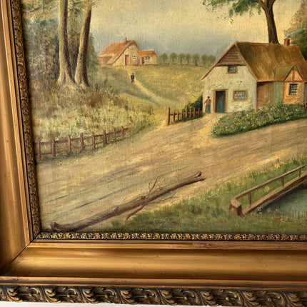 19th Century Antique Landscape Oil Painting "Thatched Cottage" Large Art Holland Art Shop