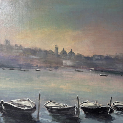Traditional Harbor Scene Oil Painting "Rowing Boats" Authentic Large Artwork Holland Art Shop