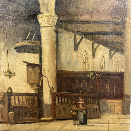 Authentic Church Interior Oil Painting "Mother Child" Traditional Small Art Holland Art Shop