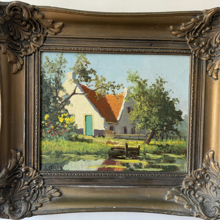 Elegant Landscape Oil Painting "Thatched Cottage" Vintage Dutch Art Holland Art Shop