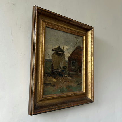 1907 Antique Landscape Oil Painting "Woman With Hat" Small Artwork Holland Art Shop