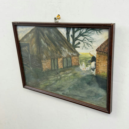 Vintage Farm Oil Painting "Thatched Hut" Classic Small Art Holland Art Shop